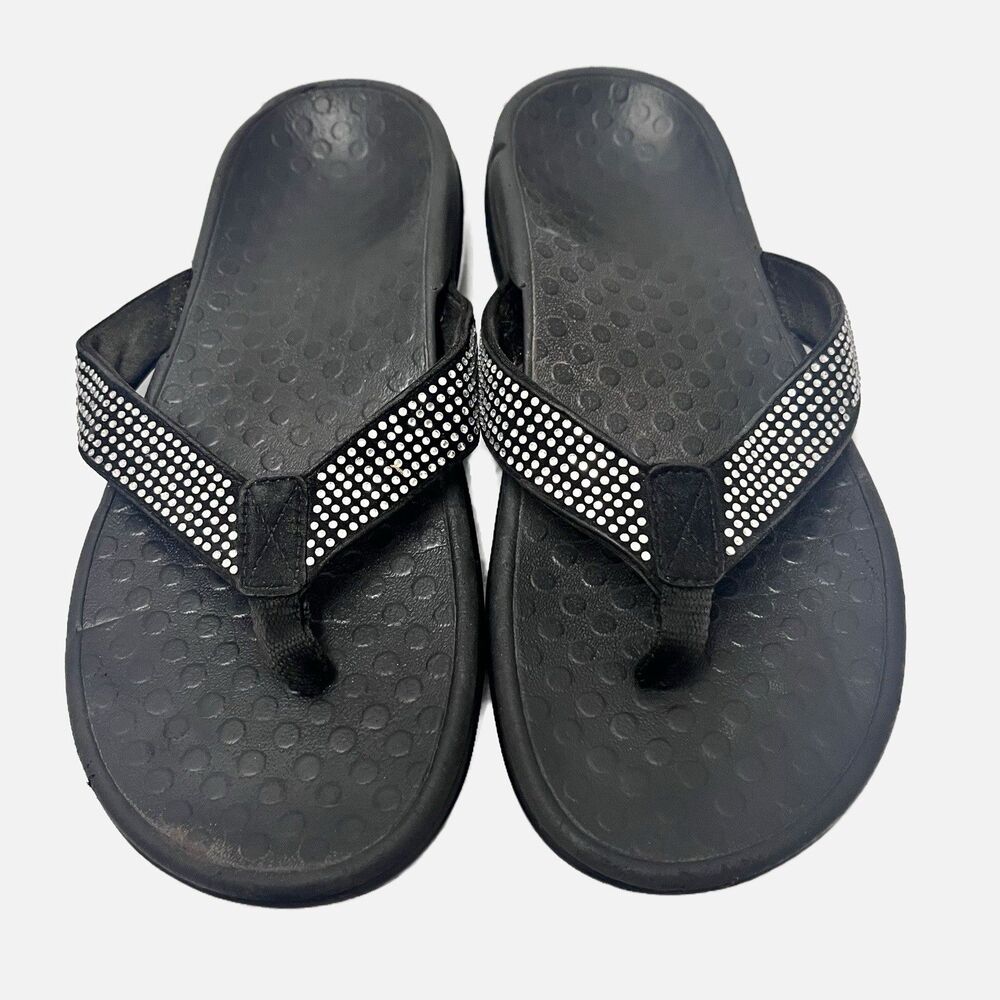 Vionic Tide Rhinestone Black Orthotic Sandals Size 7